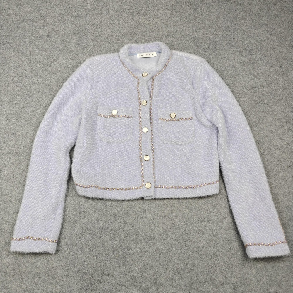 Endless Rose Cardigan‎ Womens Small Purple Knit Lined Chain Trim Cropped